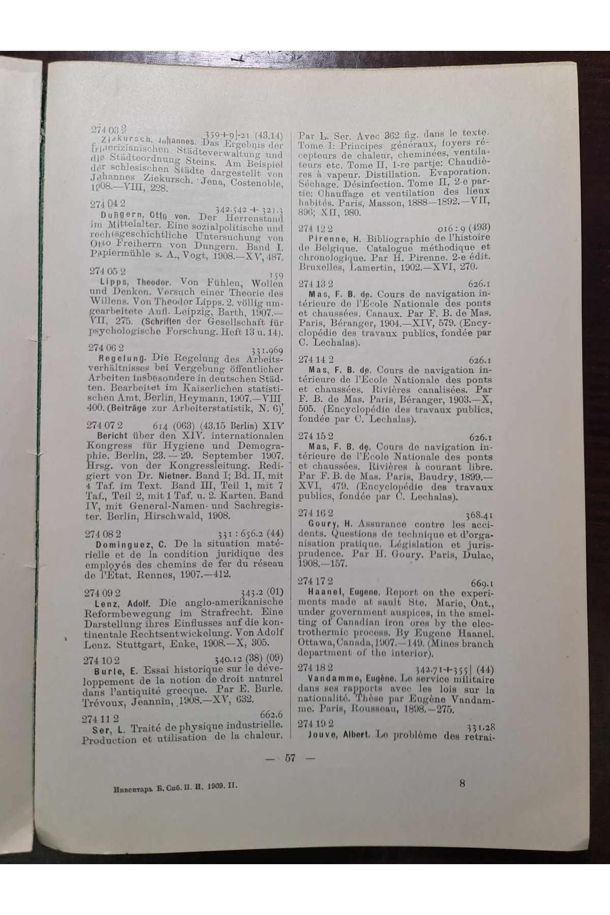 1908 р. Инвентарь библиотеки С-Петербургского политического института 