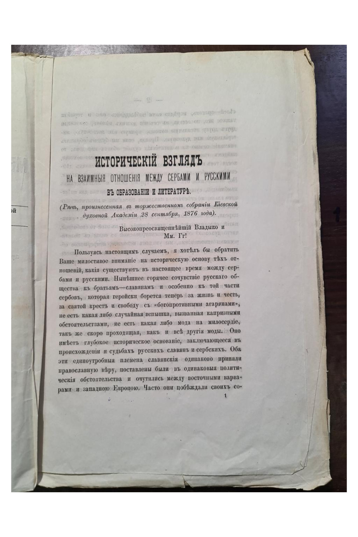 1876 г. Исторический взгляд на взаимные отношения между сербами и русскими в образовании и литературе