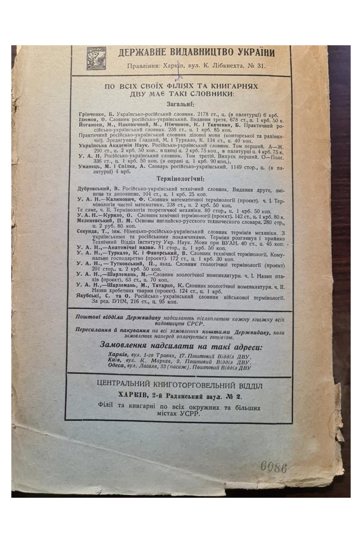 1928 р. Словник технічної номенклатури мануфактурні виробництва  